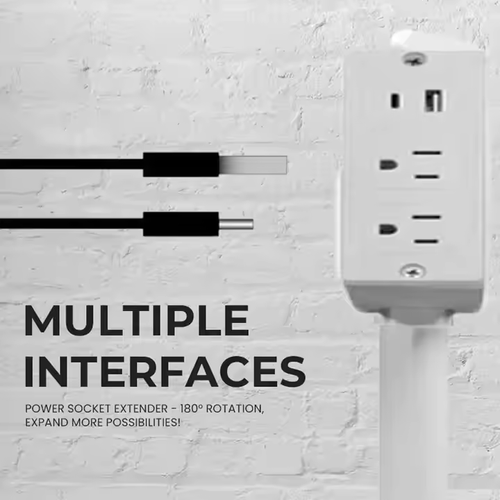 Power outlet extender, 180° rotatable, with USB-A and USB-C ports, expands outlets for hard-to-reach places