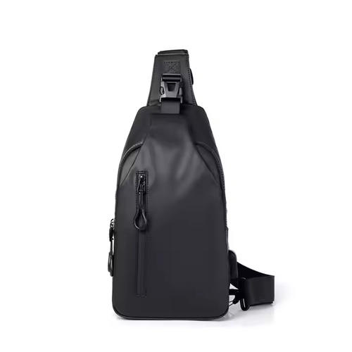 Black High Quality Korean Style Fashion Shoulder Bag Large Capacity Waterproof Men's PU Chest Bag Printed Logo