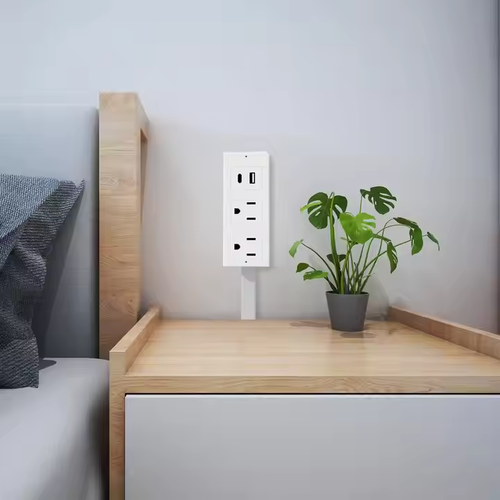 Power outlet extender, 180° rotatable, with USB-A and USB-C ports, expands outlets for hard-to-reach places