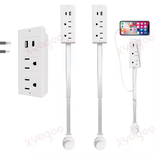 Power outlet extender, 180° rotatable, with USB-A and USB-C ports, expands outlets for hard-to-reach places