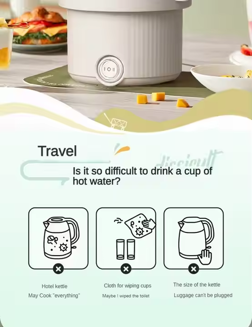 Foldable stainless steel electric kettle with constant temperature insulation