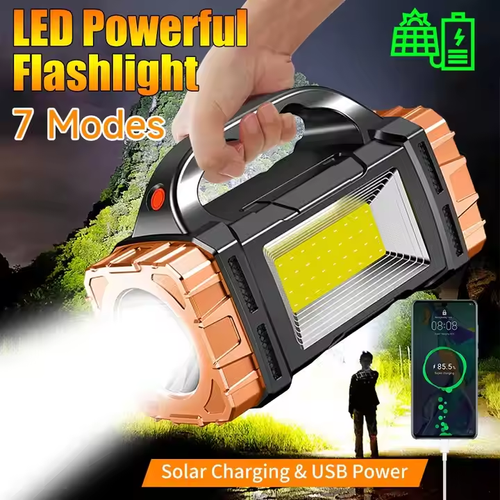 Powerful Solar LED Flashlight with COB Work Light 4 Speed ​​USB Rechargeable Flashlight Waterproof Solar Light for Outdoor Camping