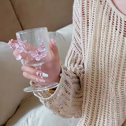 Cute glass creative 3D bow high-foot glass summer champagne high-foot glass