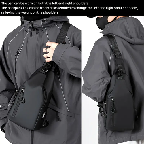 Black High Quality Korean Style Fashion Shoulder Bag Large Capacity Waterproof Men's PU Chest Bag Printed Logo