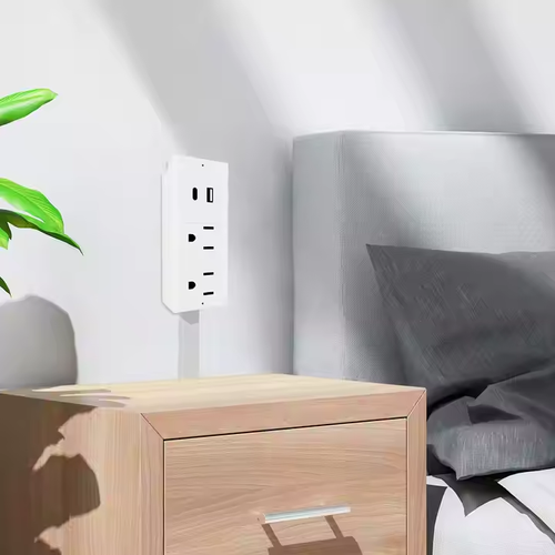 Power outlet extender, 180° rotatable, with USB-A and USB-C ports, expands outlets for hard-to-reach places