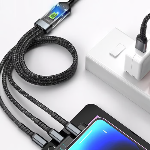 🔥⚡Transparent luminous three-in-one super fast charging cable