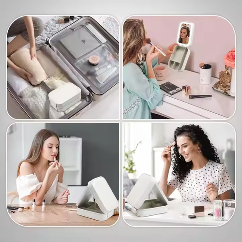 Portable Travel Cosmetic Bag with LED Lighting