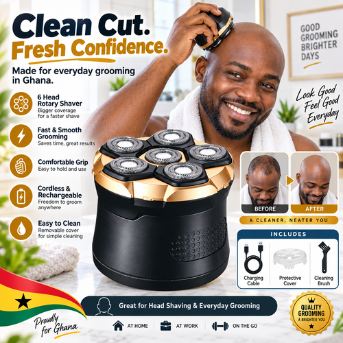 🔥Hot Seller🔥 COD！6-Head Rotary Electric Head Shaver – Rechargeable Bald Head Grooming Kit