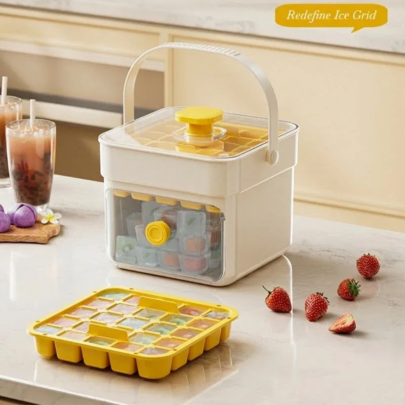 Press ice cube tray with storage bin