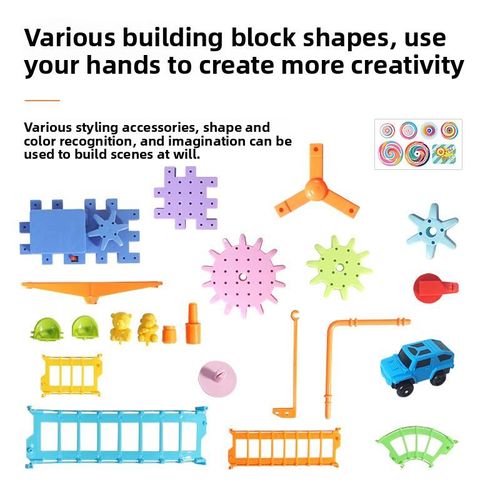 Versatile Electric Plastic Building Blocks DIY Gear Rotation Block Track Car Animal Nature Theme Kids Educational Electronic Toy