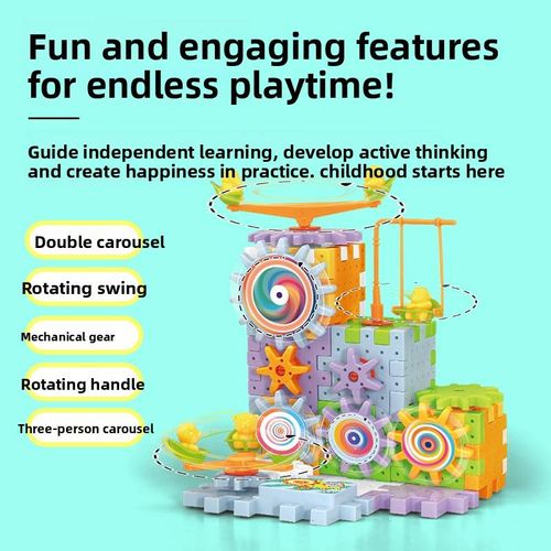 Versatile Electric Plastic Building Blocks DIY Gear Rotation Block Track Car Animal Nature Theme Kids Educational Electronic Toy