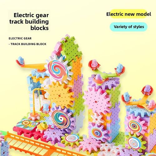 Versatile Electric Plastic Building Blocks DIY Gear Rotation Block Track Car Animal Nature Theme Kids Educational Electronic Toy
