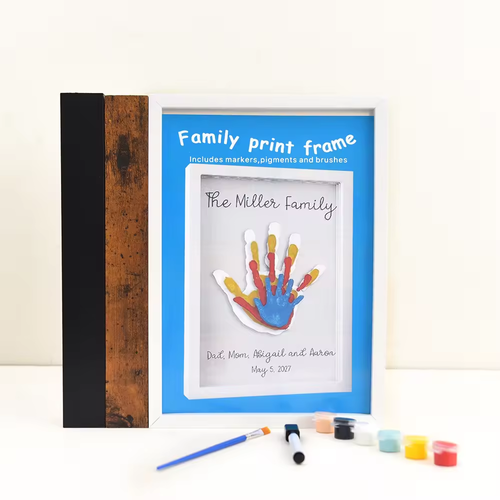 Custom Pine Wood Photo Frame for Kids Handprint & Footprint - Creative DIY Family Memory Gift with Kit