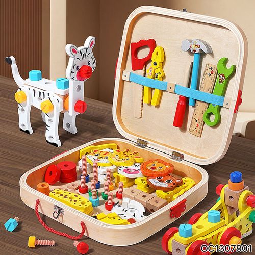 Newest Pretend Play Educational Animal Block Kids Wooden Tool Toys Set Kit Toy