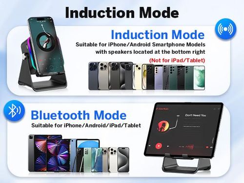 PUTARE Wireless Induction Audio Speaker Stand, 5in1 Cellphone Holder, 3500mAh Rechargeable Emergency Power Bank,360° Adjustable Mobile Tablet Stand with Colorful Ambient Light Gifts for Men Women, tiktokshopbacktoschool