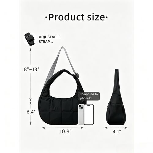 Crescent Shoulder Bag, Viral Small Puffy Bag for Women, Fashion Purse with 2 Side Pockets, Adjustable Strap, Waterproof Lightweight Elegant Commuter Crossbody Bag, Perfect for Travel Gym Dating Summer Trendy Gift for Mom, Back To School