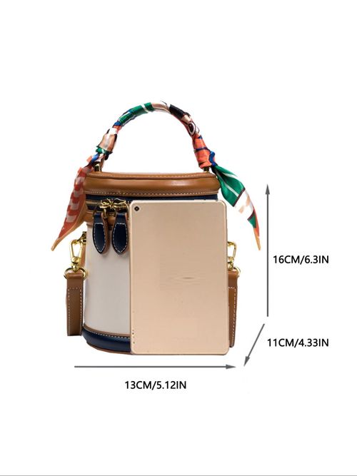 Fashion Colorblock Bucket Bag, Casual PU Leather Zipper Crossbody Bag for Women, Casual Trendy Versatile High-quality Daily Commuting Bag, Fashionable Shopping Bag, Fashionable Shoulder Bag, Colorblock Pattern Bag, Crossbody Shoulder Bags