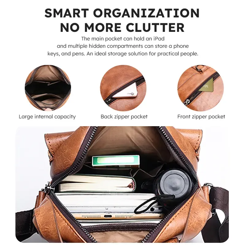 WEIXIER Men's PU Leather Crossbody Messenger Bag - Retro Street Style, Large Capacity, Adjustable Strap for Business Travel, Daily Use, Father's Day Gifts, Work & Men's Adult Accessories, Work Accessories, Men's Accessories For Adults
