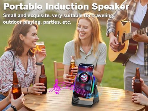 PUTARE Wireless Induction Audio Speaker Stand, 5in1 Cellphone Holder, 3500mAh Rechargeable Emergency Power Bank,360° Adjustable Mobile Tablet Stand with Colorful Ambient Light Gifts for Men Women, tiktokshopbacktoschool