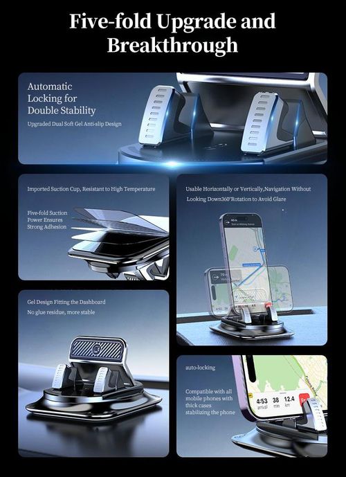 Car phone holder 360 degree rotation, suitablefor car navigation in-car dashboard, horizontaland vertica screen adjustment angle,suctioncup fixed non-slip mobile phone holdersuitable for iPhone and Android