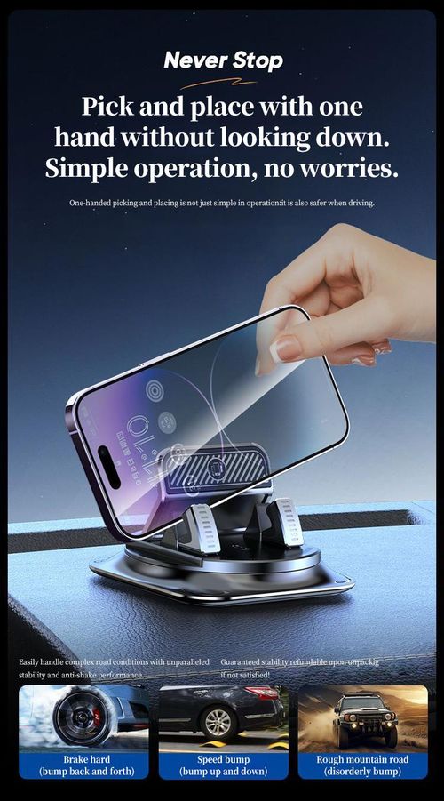 Car phone holder 360 degree rotation, suitablefor car navigation in-car dashboard, horizontaland vertica screen adjustment angle,suctioncup fixed non-slip mobile phone holdersuitable for iPhone and Android