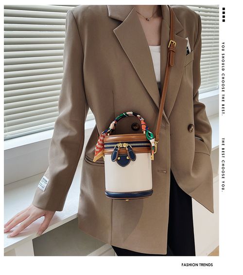 Fashion Colorblock Bucket Bag, Casual PU Leather Zipper Crossbody Bag for Women, Casual Trendy Versatile High-quality Daily Commuting Bag, Fashionable Shopping Bag, Fashionable Shoulder Bag, Colorblock Pattern Bag, Crossbody Shoulder Bags