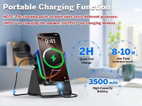 PUTARE Wireless Induction Audio Speaker Stand, 5in1 Cellphone Holder, 3500mAh Rechargeable Emergency Power Bank,360° Adjustable Mobile Tablet Stand with Colorful Ambient Light Gifts for Men Women, tiktokshopbacktoschool