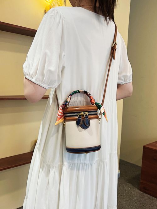 Fashion Colorblock Bucket Bag, Casual PU Leather Zipper Crossbody Bag for Women, Casual Trendy Versatile High-quality Daily Commuting Bag, Fashionable Shopping Bag, Fashionable Shoulder Bag, Colorblock Pattern Bag, Crossbody Shoulder Bags