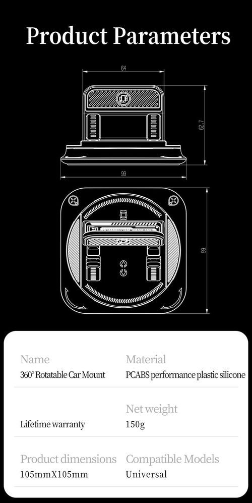 Car phone holder 360 degree rotation, suitablefor car navigation in-car dashboard, horizontaland vertica screen adjustment angle,suctioncup fixed non-slip mobile phone holdersuitable for iPhone and Android