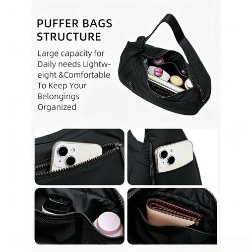 Crescent Shoulder Bag, Viral Small Puffy Bag for Women, Fashion Purse with 2 Side Pockets, Adjustable Strap, Waterproof Lightweight Elegant Commuter Crossbody Bag, Perfect for Travel Gym Dating Summer Trendy Gift for Mom, Back To School