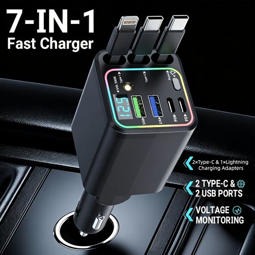 Retractable Tangle-Free 7-in-1 Car Charger
