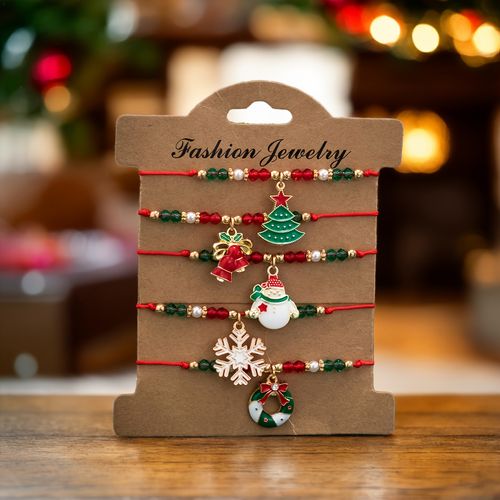 BUSINESS DAYS5pcs Set Santa Claus Reindeer Snowflake Shaped Bead Bangle bangle bracelet Set