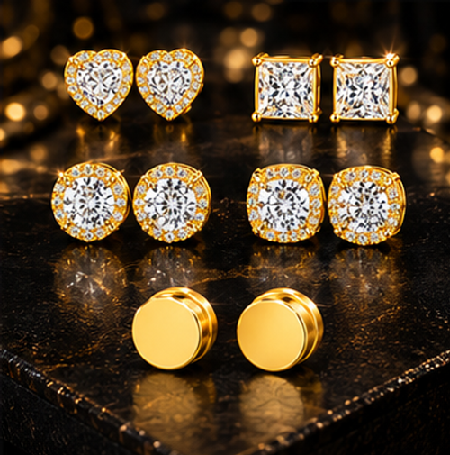 5-Piece Gold Magnetic Hip-Hop Earring Set