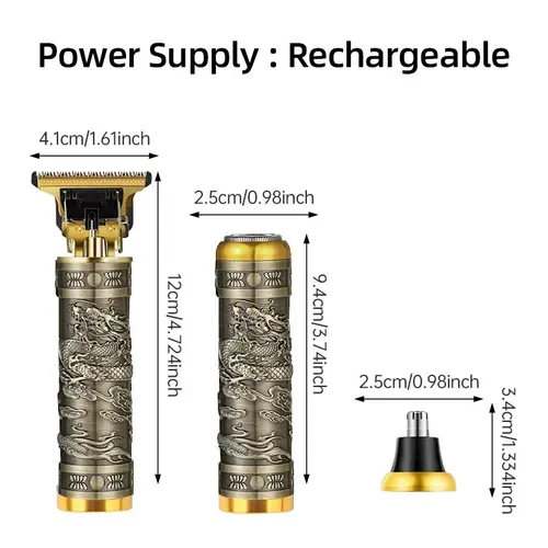 Retro Rechargeable Razor Beard Trimmer Metal T9 Trimmer Men's Professional Electric Hairdresser