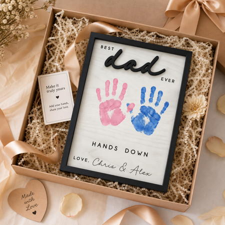 Personalized Best Dad Ever Handprint Keepsake Frame – Fathers Day Gift from Kids