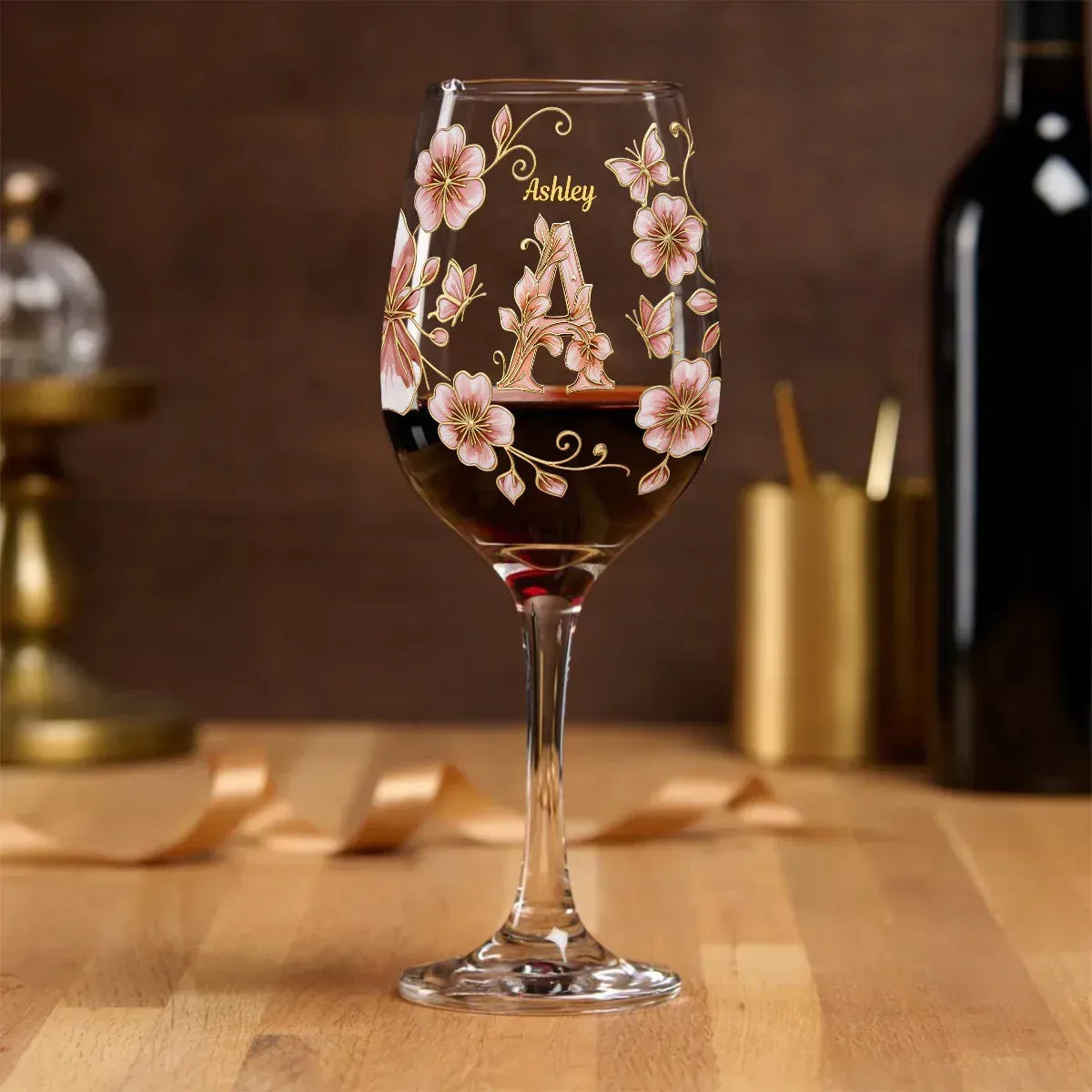 Custom Initial For Wine Lovers - Personalized Wine Wine Glass With Long Stem
