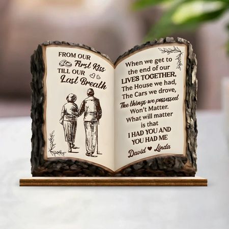 From Our First Kiss To Our Last Breath Love – Personalized Name Wooden Plaque - Gift For Couples