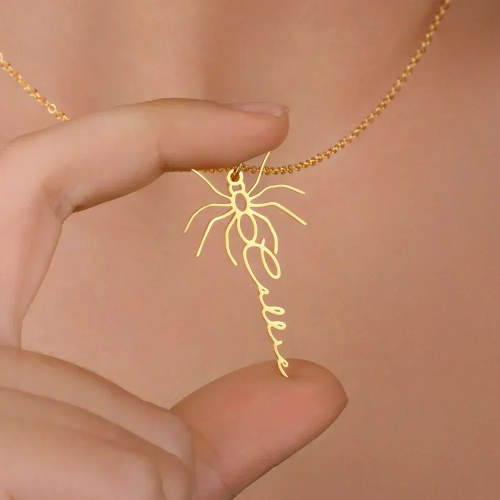 Personalized Spider Name Necklace Dainty Jewelry Daily Wear Anniversary Birthday Gift for Women Girls
