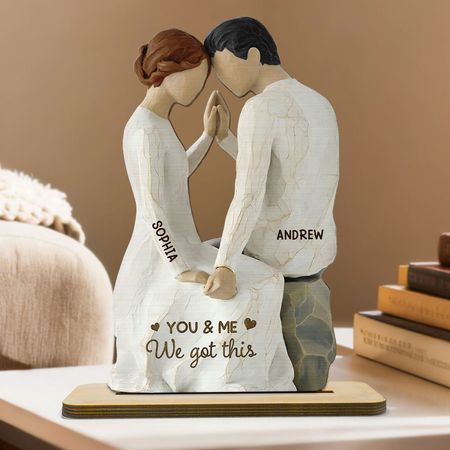 2D Effect Couple Sitting Side By Side - Personalized 2-Layered Wooden Plaque - Valentine's Day, Anniversary Gift For Him, Gift For Her