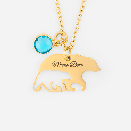 Personalised Mama Bear Necklace with Birthstones For Mum Granny