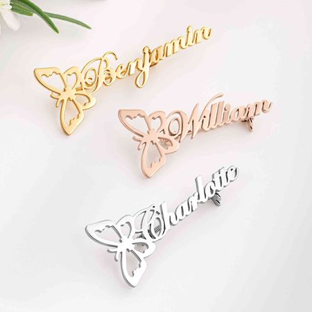 Personalized Butterfly Lapel Pin with Name Custom Unisex Brooch Pin for Suit Dress, Wedding Accessory, Gift for Brides Grooms Best Men Maids of Honor