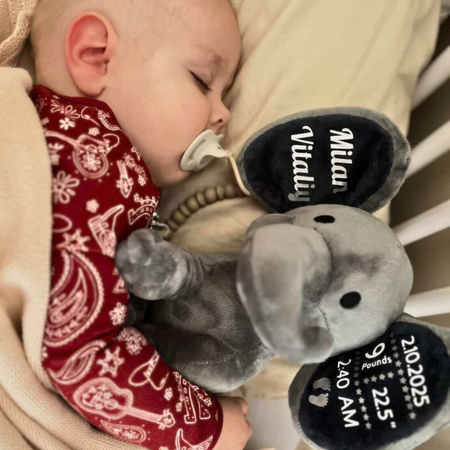 Personalized Birth Stats Elephant – Custom Plush Toy for Kids