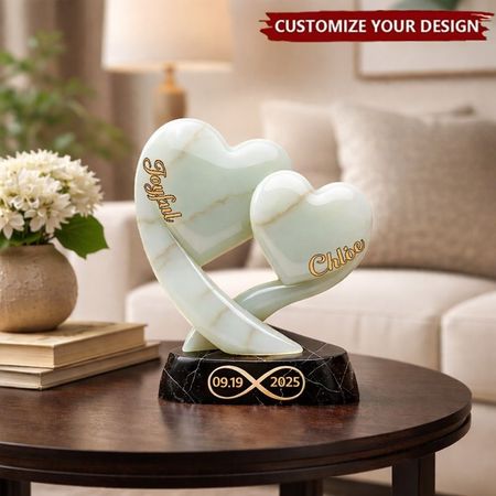 Our love will last forever-an individually designed heart-shaped plaque for couples.