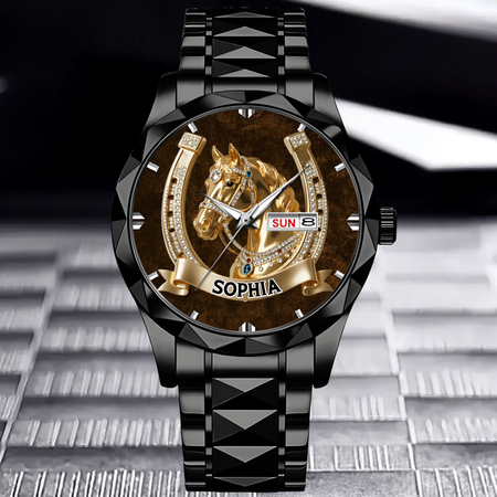 Lucky Horseshoe Customized Horse Watch - Personalized Name - Gift For Horse Lovers