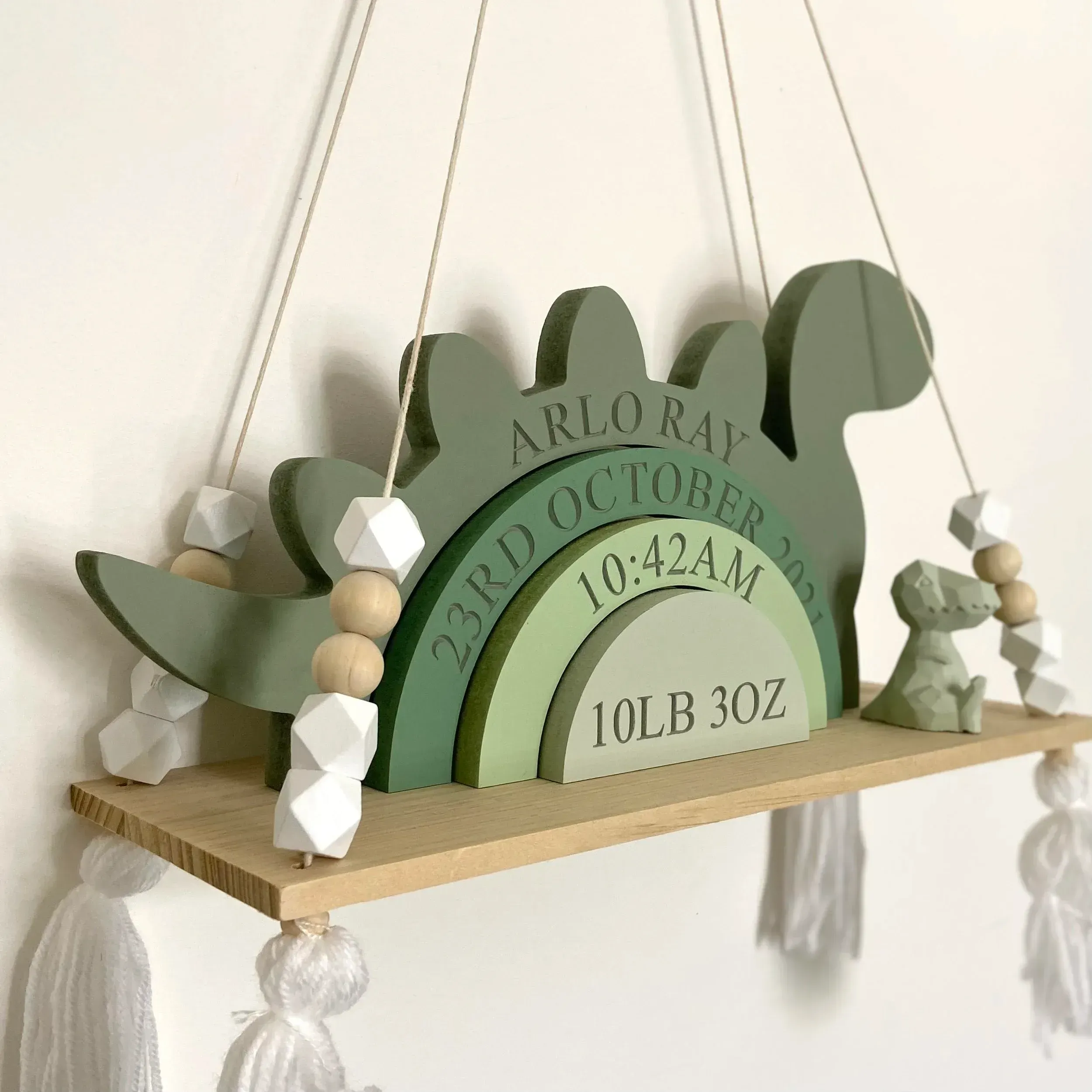 Personalized Dinosaur Stacking Blocks — Creative Birth Record Keepsake