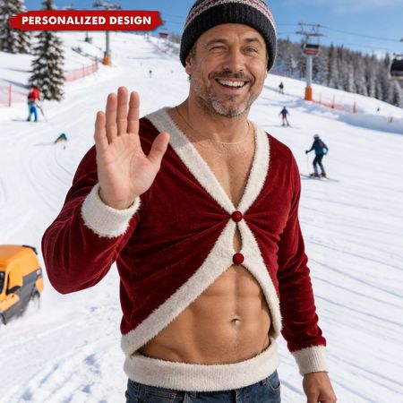 Mens Novelty Fake Open Santa Suit Sweatshirt  Hilarious Belly Graphic Party Sweater