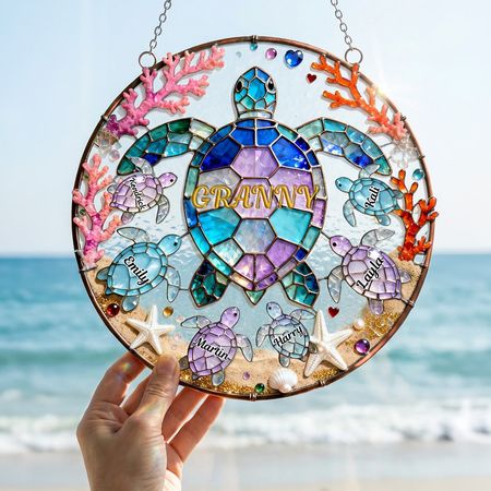 Turtle Mom Suncatcher Ornament Personalized Mothers Day Gifts