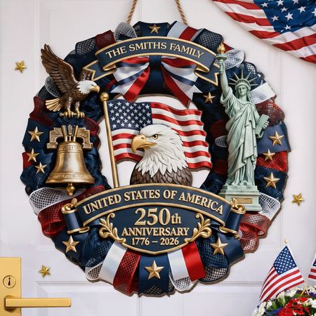 Custom Wood Sign - Personalized America 250th Anniversary Gifts For Mom, Dad, Brother, Sister, Kids - Family Forever United