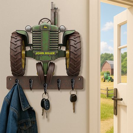 Personalized Tractor Key Holder Wall Decor – Custom Farmer Gift