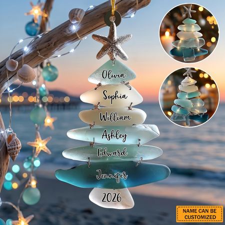Family Sea Glass Christmas Tree - Personalized Christmas Acrylic Ornament